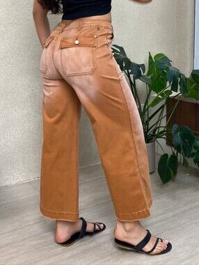 NWT Flamingals Wide Leg Crop Jeans Rust Burnt Copper Size XL
